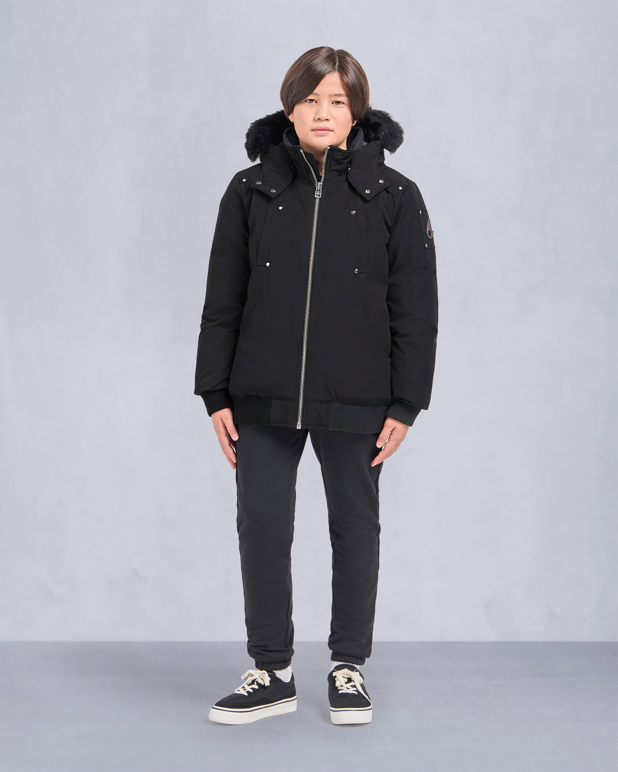 Moose Knuckles - M32UB035S - Kids Unisex Original Shearling Trim Bomber  - KIDS - Black / Black Shearling - Front Category