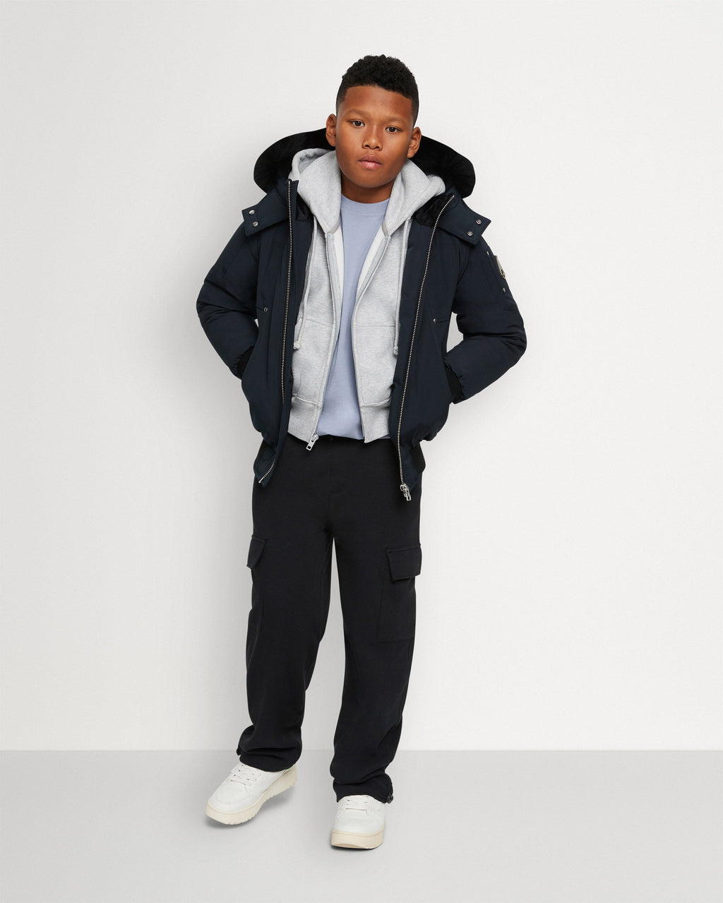 Moose Knuckles - M32UB035S - Kids Unisex Original Shearling Trim Bomber  - KIDS - Navy / Black Shearling - Front Category