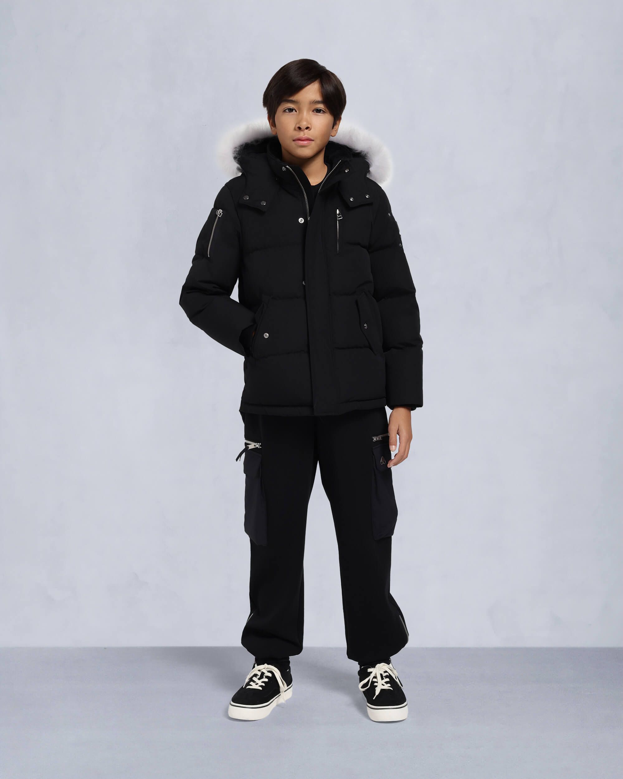 Moose Knuckles - M32UJ193S - Kids Unisex Original Shearling Trim 3Q Jacket - KIDS - Black / Natural Shearling - Front Category