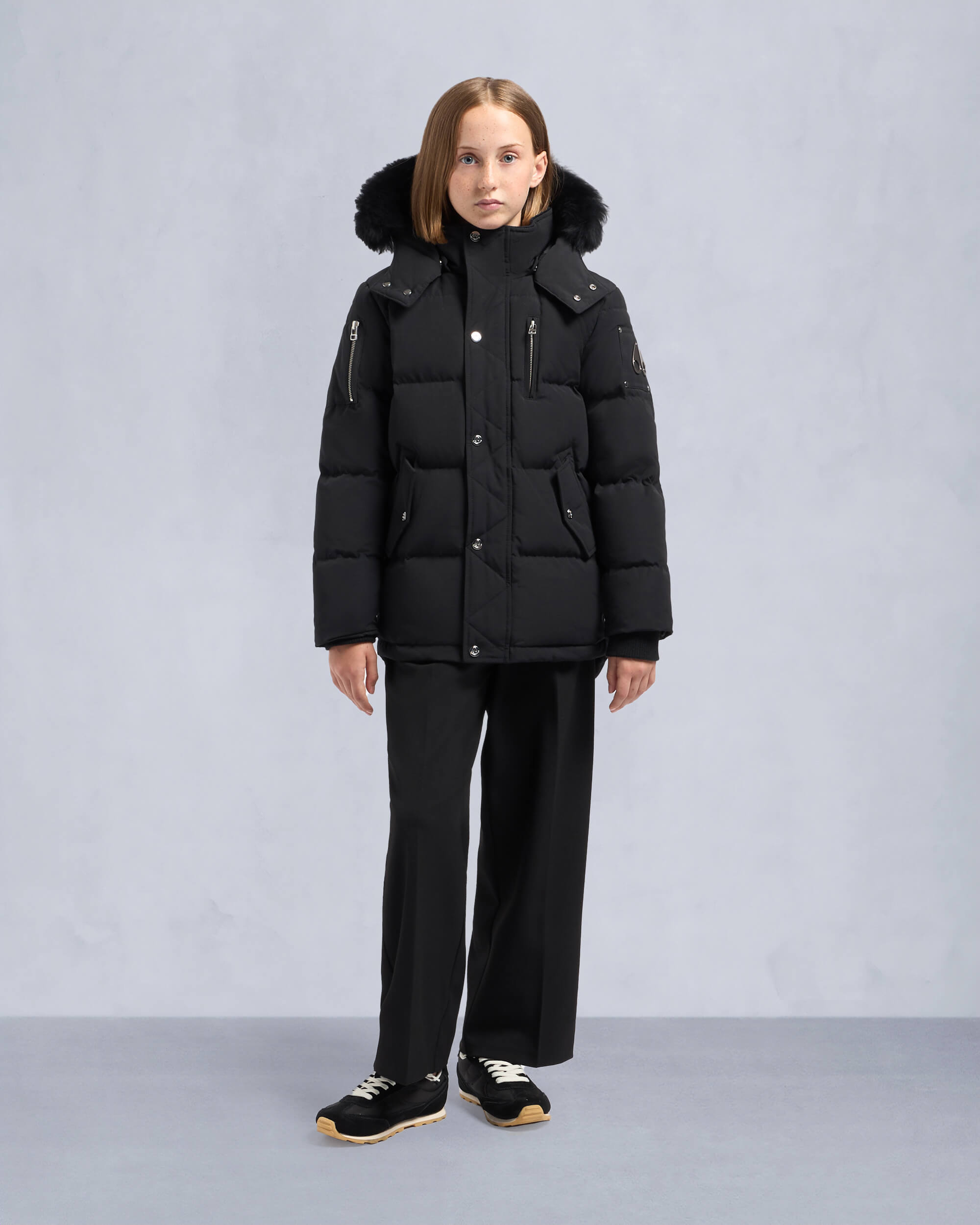 Moose Knuckles - M32UJ193S - Kids Unisex Original Shearling Trim 3Q Jacket - KIDS - Black / Black Shearling - Front Category