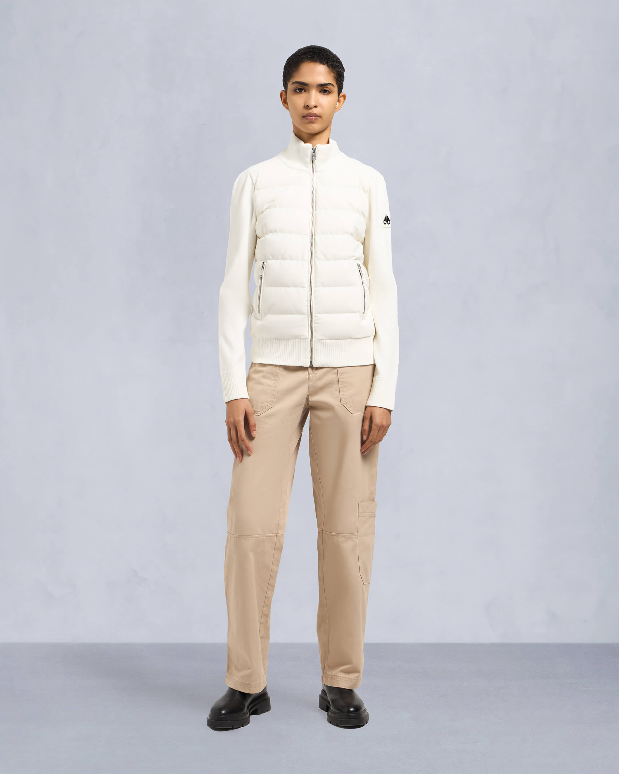 Moose Knuckles - M34LK650 - Josephine Hybrid Sweater - WOMENS - Plaster - Front Category