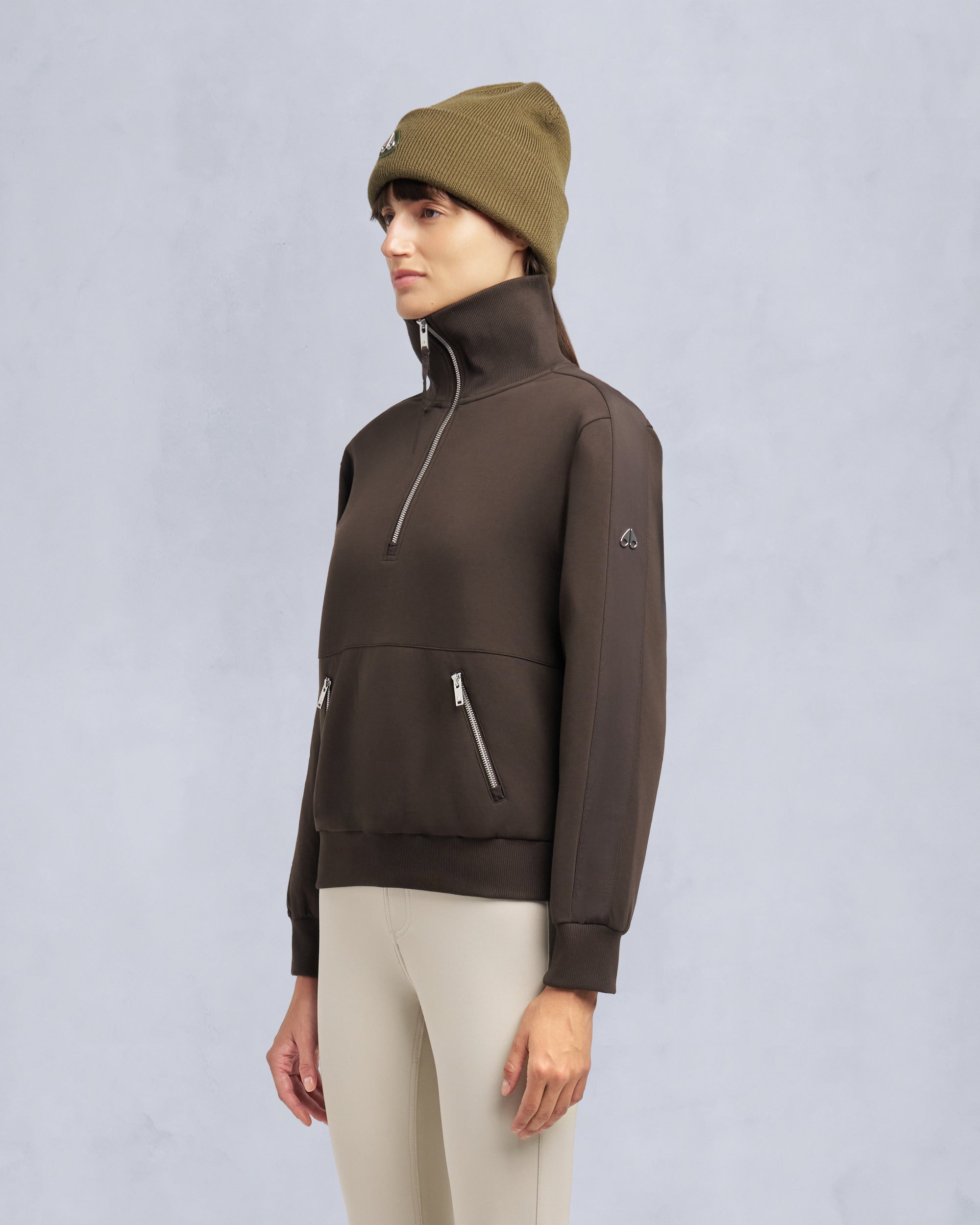 Moose Knuckles - M35LS632 - Mix Media Quarter Zip Sweater - WOMENS -  - Front