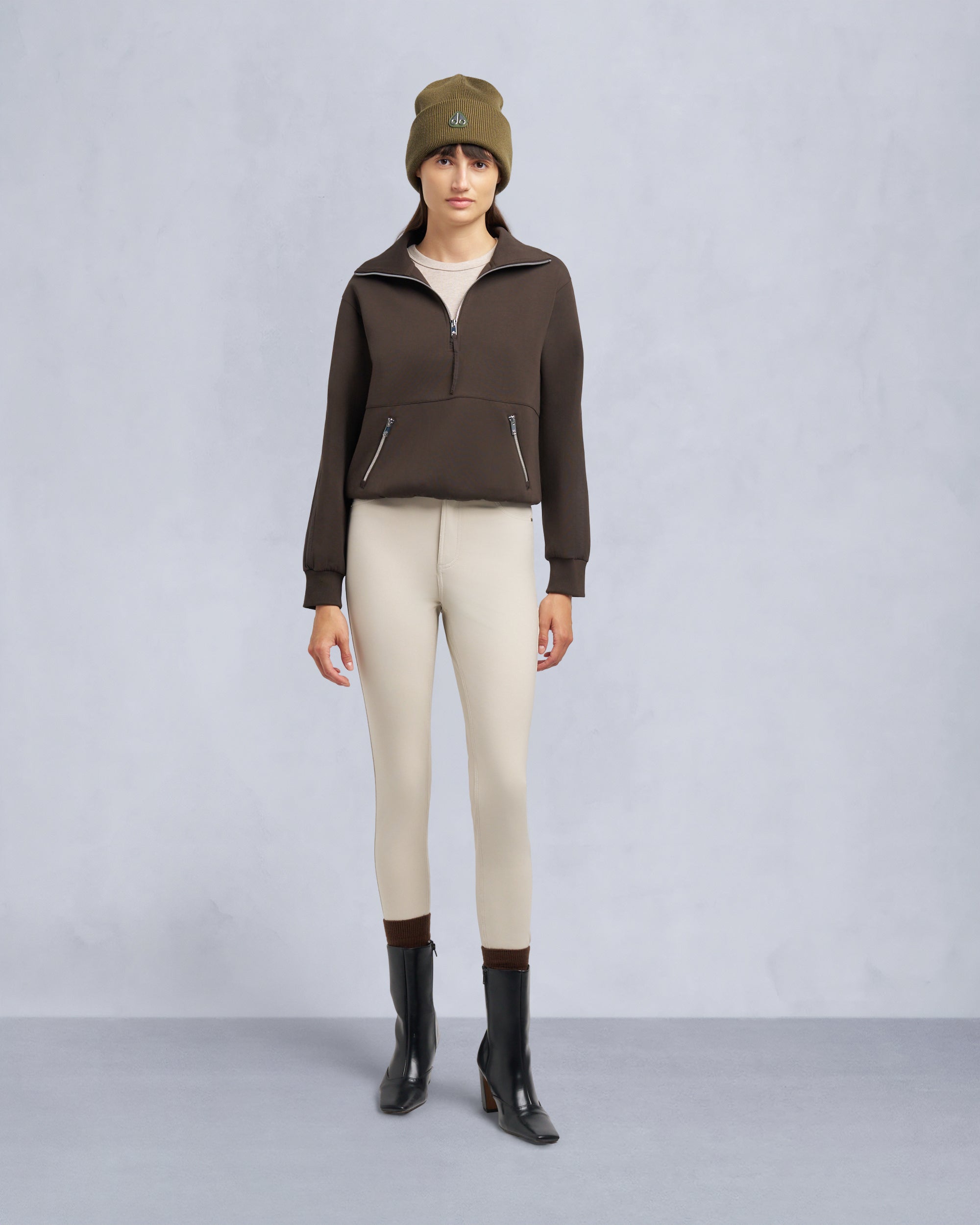 Moose Knuckles - M35LS632 - Mix Media Quarter Zip Sweater - WOMENS -  - Front Category