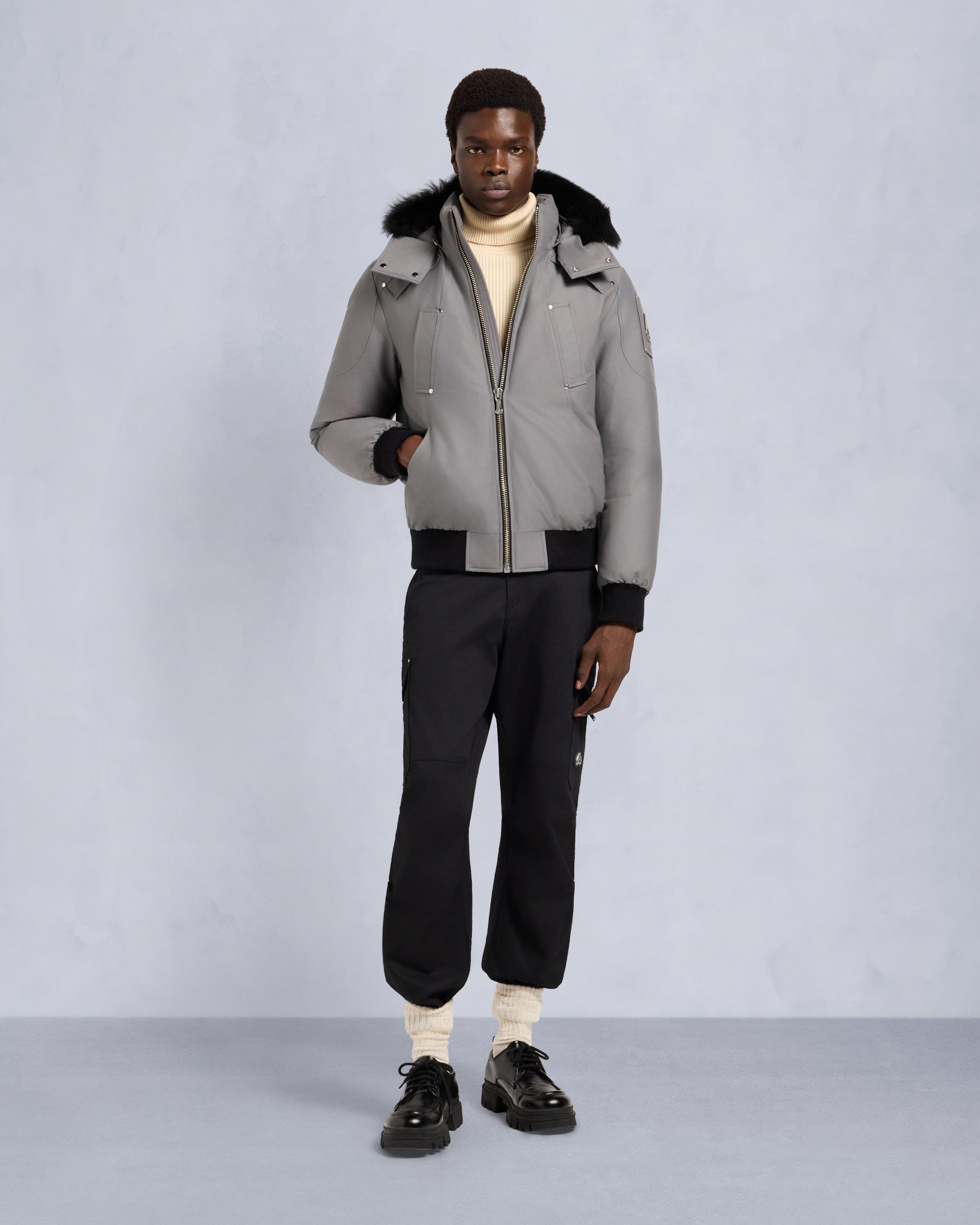 Moose Knuckles - M35MB000S - ORIGINAL BALLISTIC SHEARLING TRIM BOMBER JACKET - MENS -  - Front Category